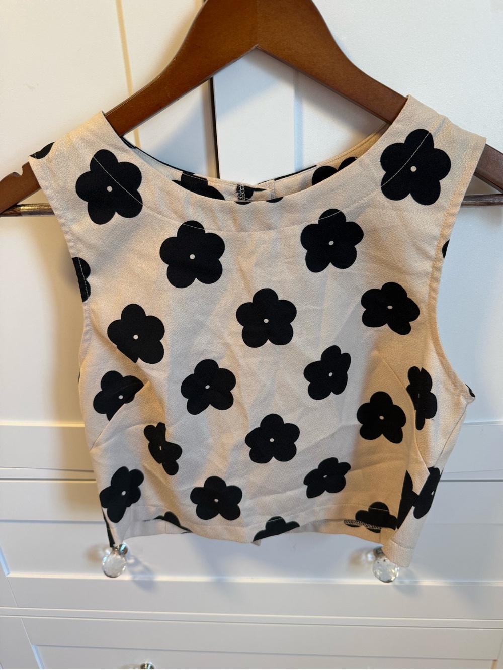 Nordstrom Beige Crop Top with Black Floral Print